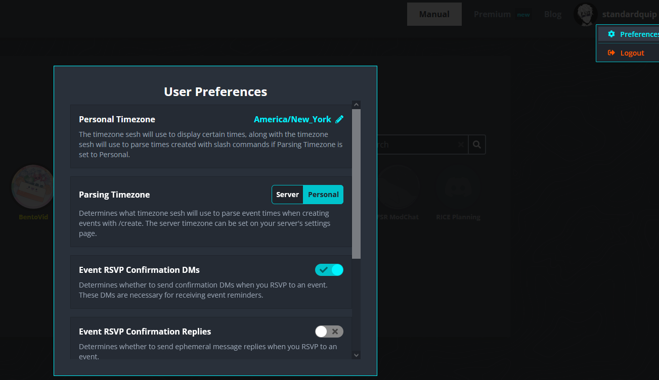 screenshot of sesh user preferences sesh_user_prefs